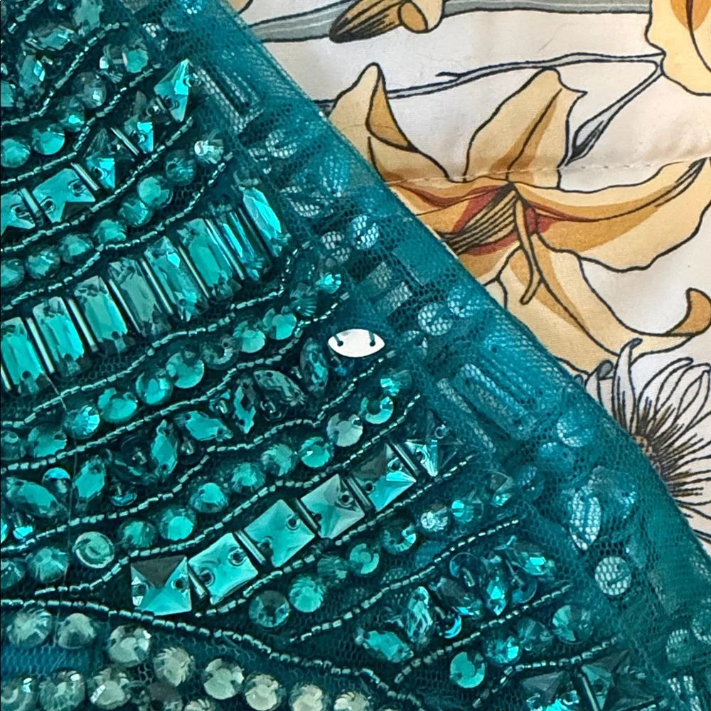 Sherri Hill 2piece teal formal dress w/ beaded top (read description for flaws!) - Picture 13 of 16